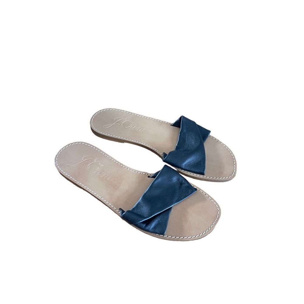 J. Crew Women's Black leather SLip-On Flat Sandals Size 10